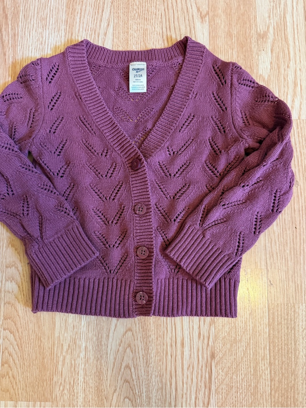 OshKosh B'gosh 2T Plum Purple Pointelle Knit V-Neck Button Cardigan